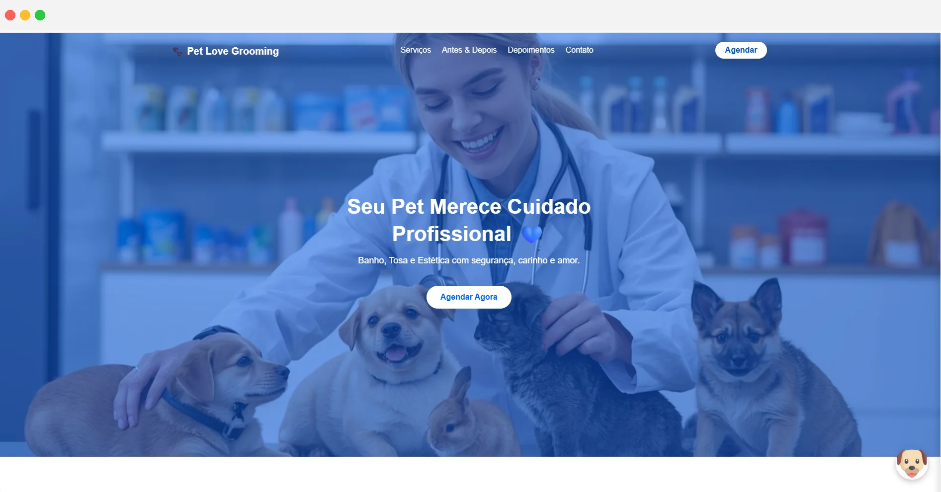 Demonstração de site para pet shop com agendamento